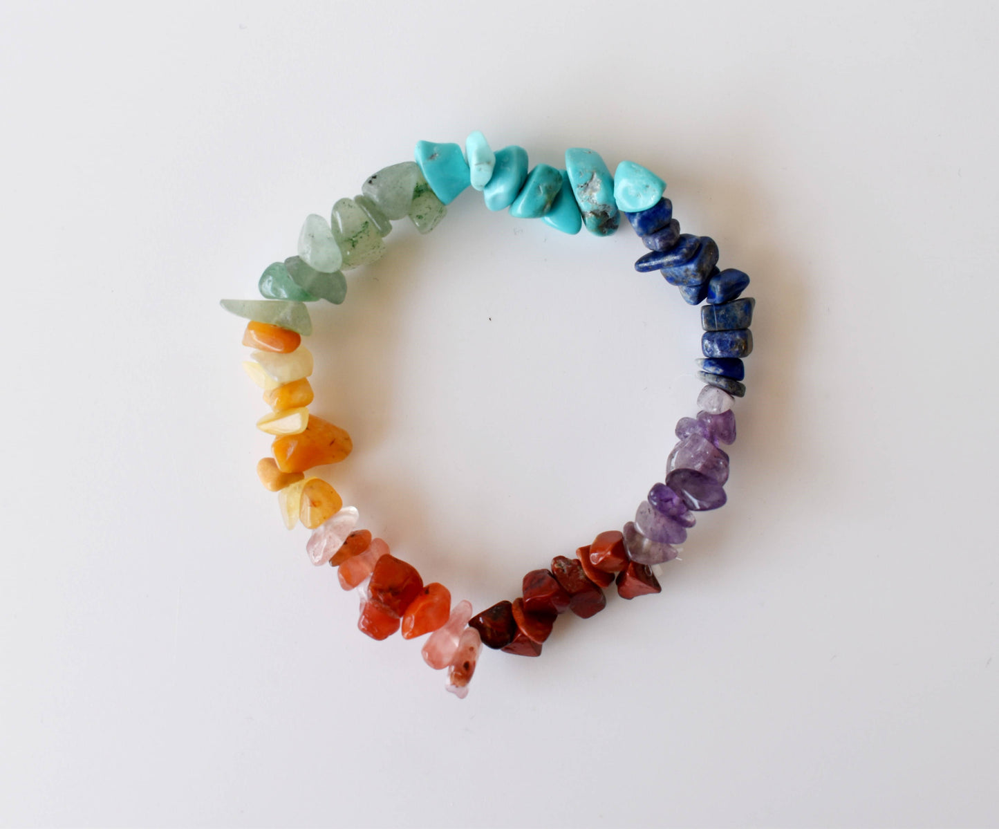 Celestial alignment bracelet with 7 crystal chip healing stones front view
