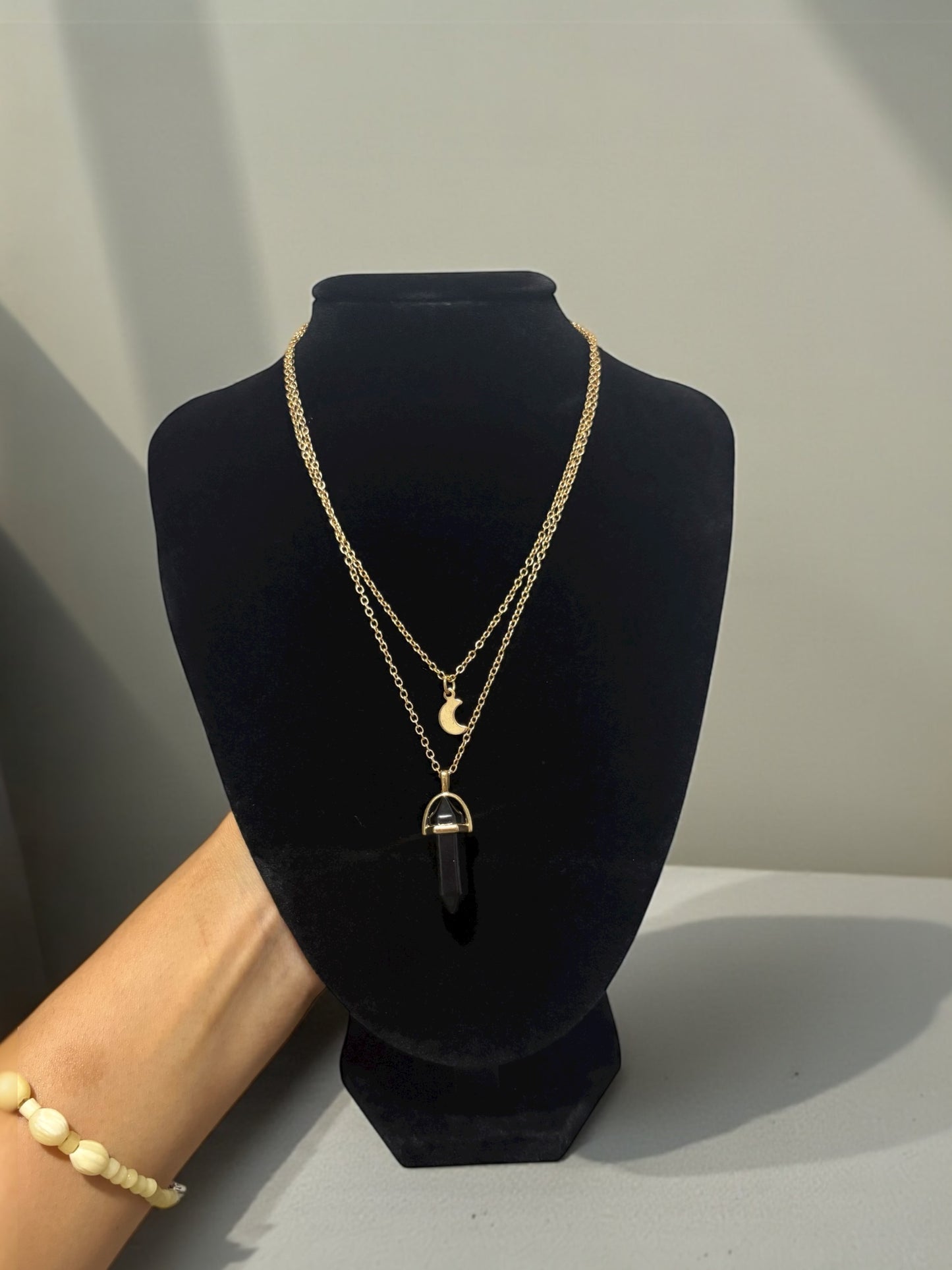 layered necklace obsidian stone