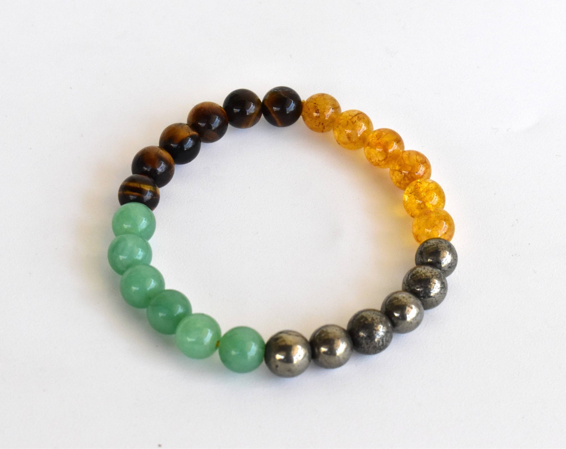Abundance healing stone bracelet with pyrite and tiger's eye detail