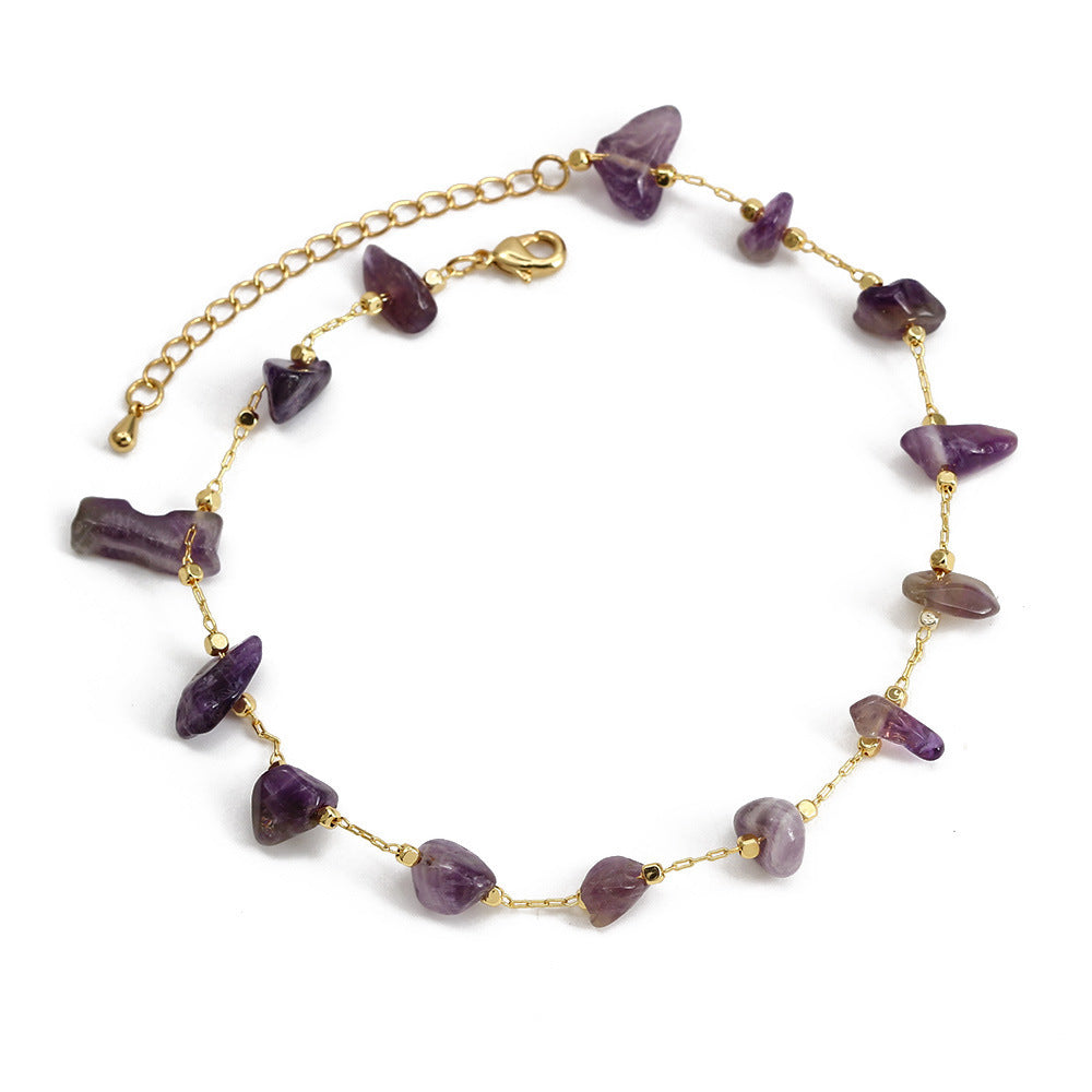 Bohemian crystal anklet with Amethyst natural gemstone stones