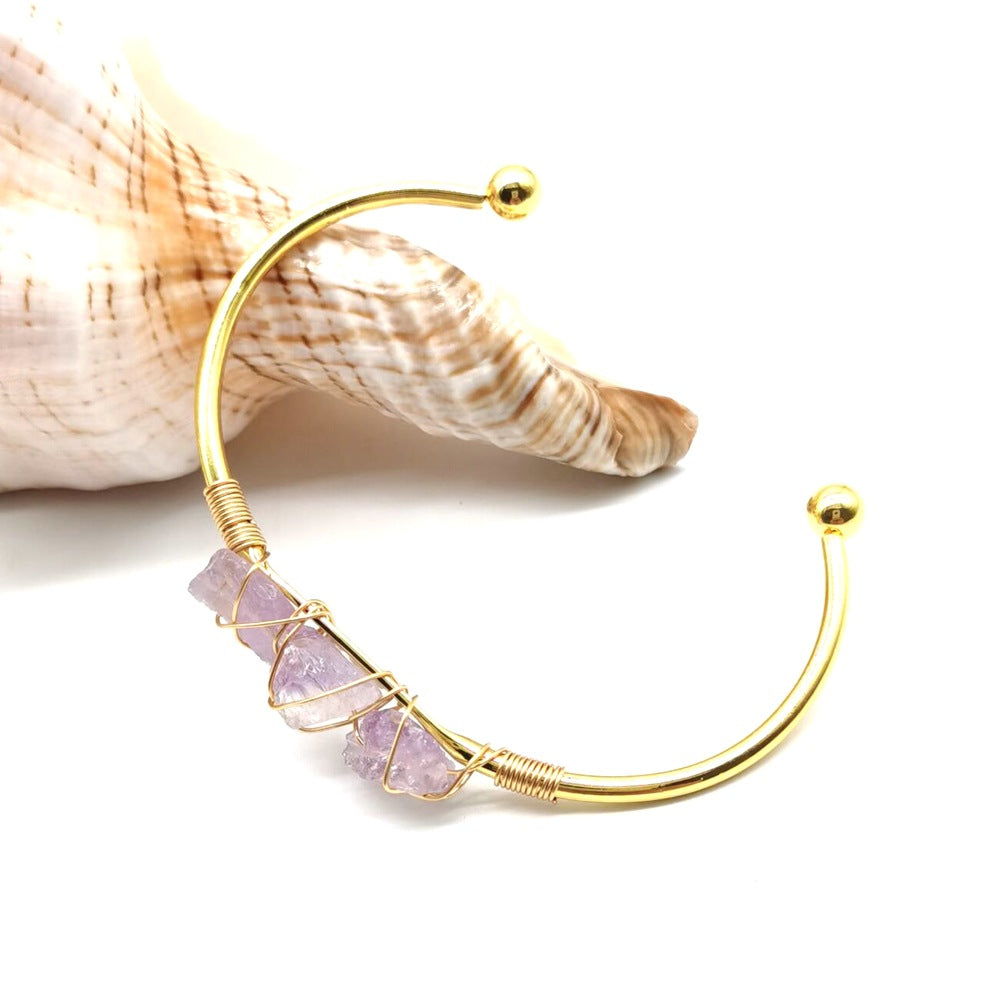 Handmade braided bracelet with natural gemstone crystals