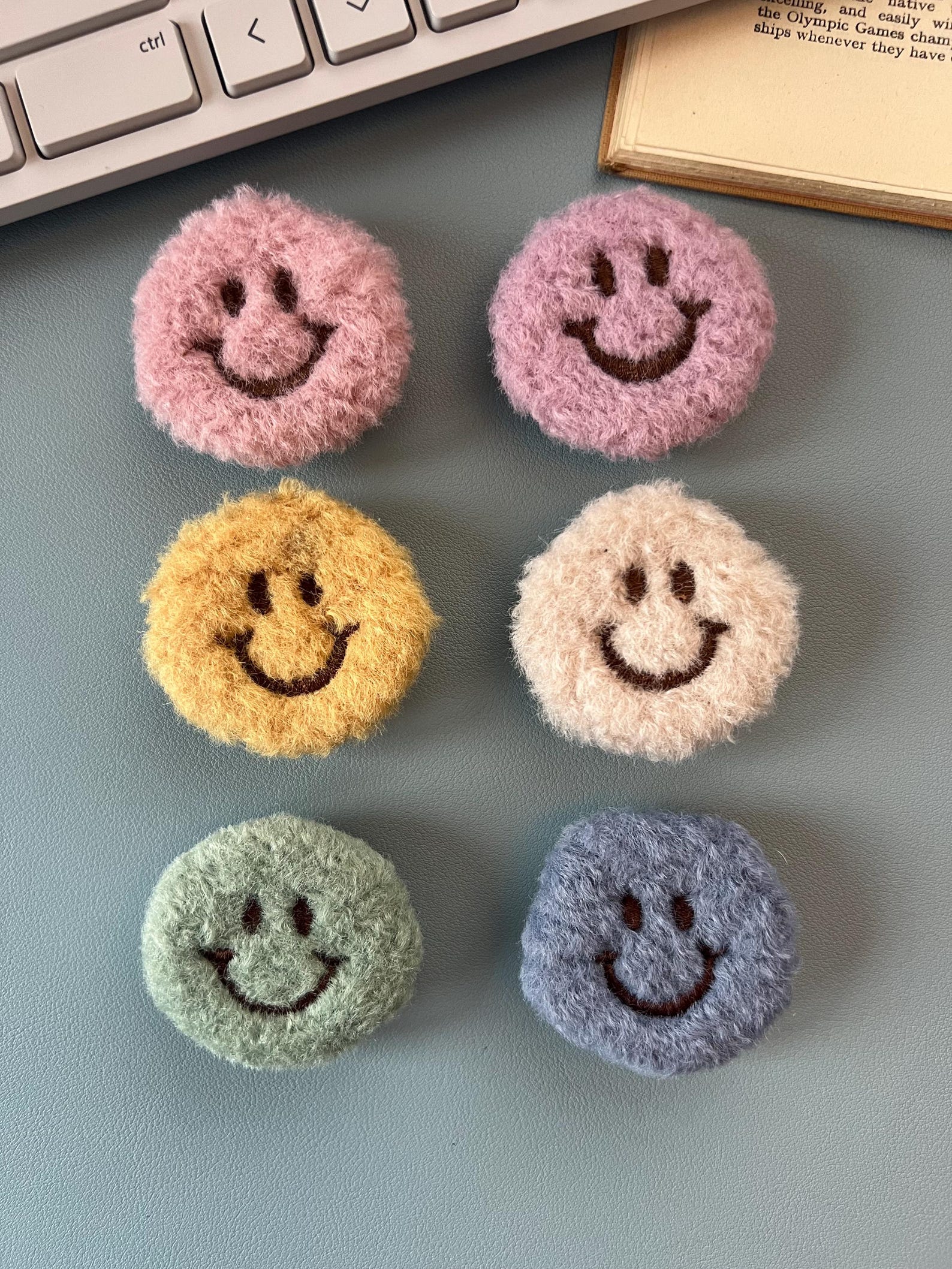 all Whimsical plush smiley phone grip front view