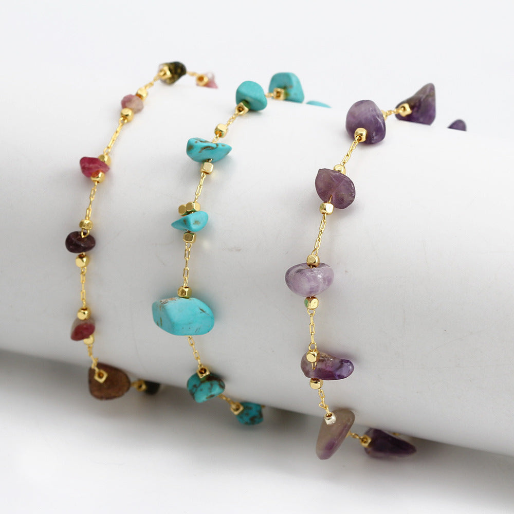 Bohemian crystal anklet with natural gemstone stones