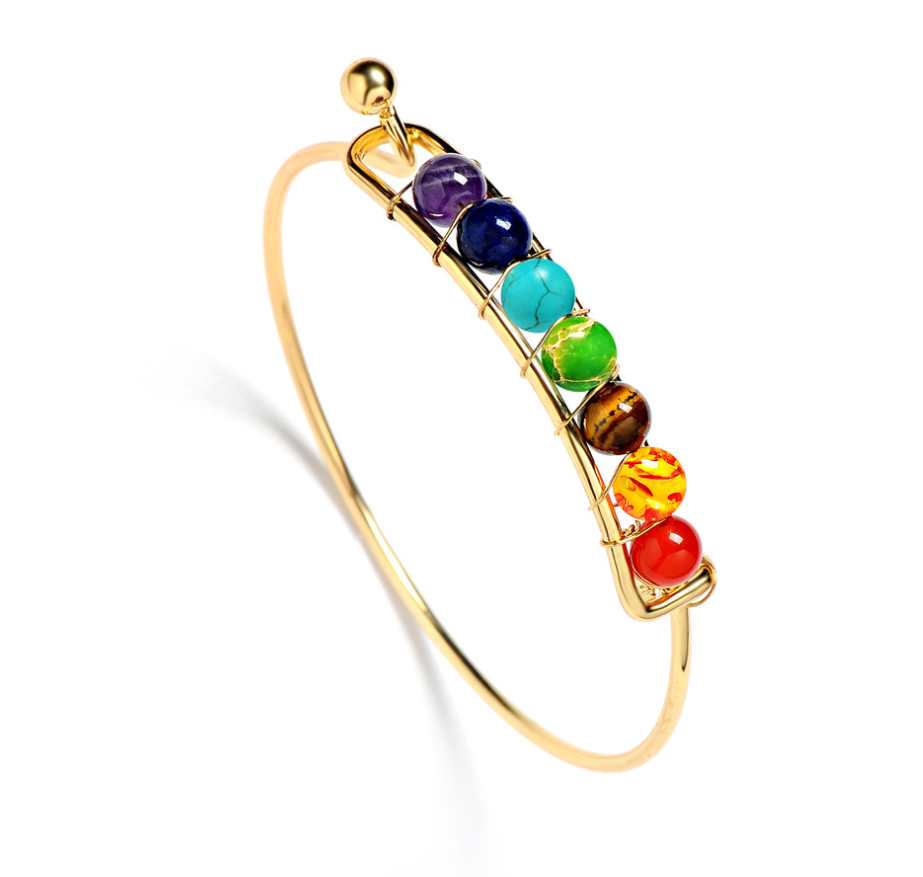 Hand woven bracelet with 7 chakra spherical gemstones